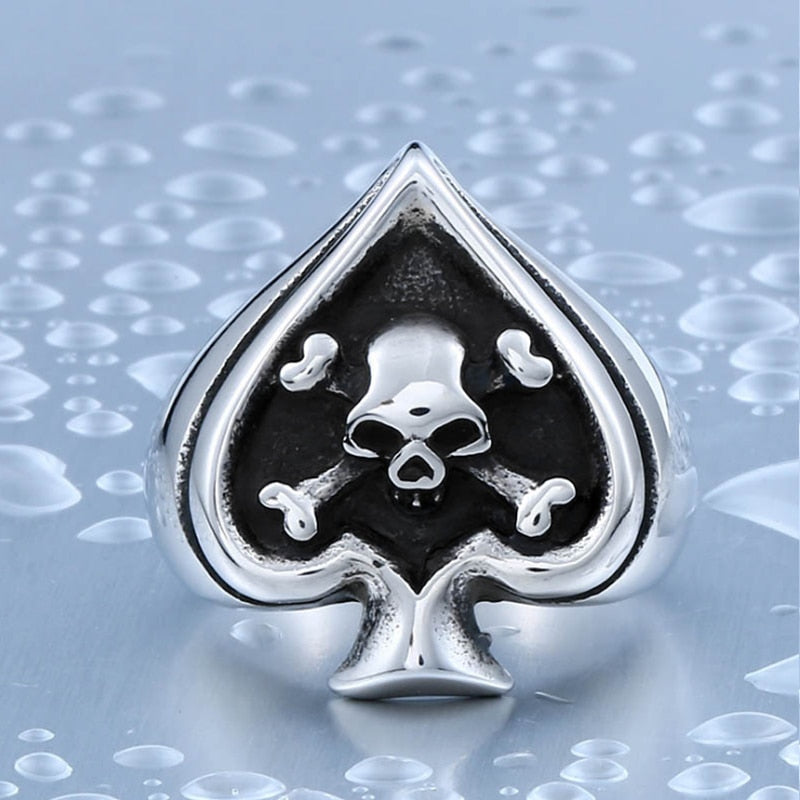 Anillo De Ace Of Spades Para Hombre - Anillo De Póker Negro, Estilo Retro Punk Rock, Regalo Para Hombres