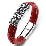 Pulsera de Calavera de Cuero Rojo