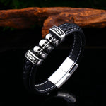 Pulsera Rock Cráneos Cuero