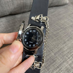 Reloj Calavera Punk Cuero de Cordero Negro