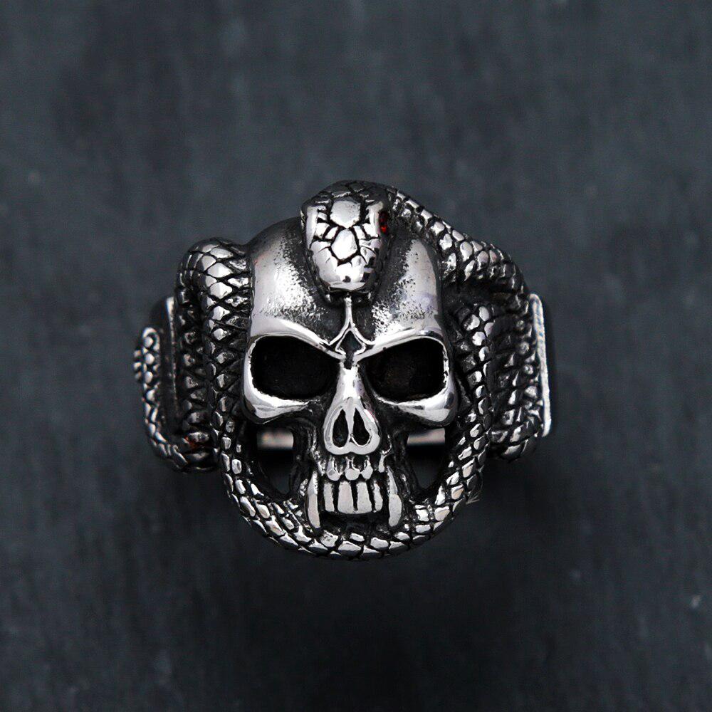 Anillo Gótico De Calavera Para Hombre En Acero Inoxidable 316L - Diseño 3 Monos Sabios, Ideal Para Halloween Y Estilo Rock