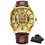 Reloj Cráneo Dorado Cuero